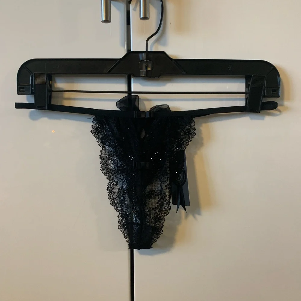 Victoria secret collection thong black Swarovsk crystal M G string designer